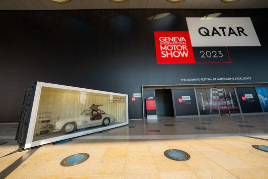 A picture of a car on display in a showroom